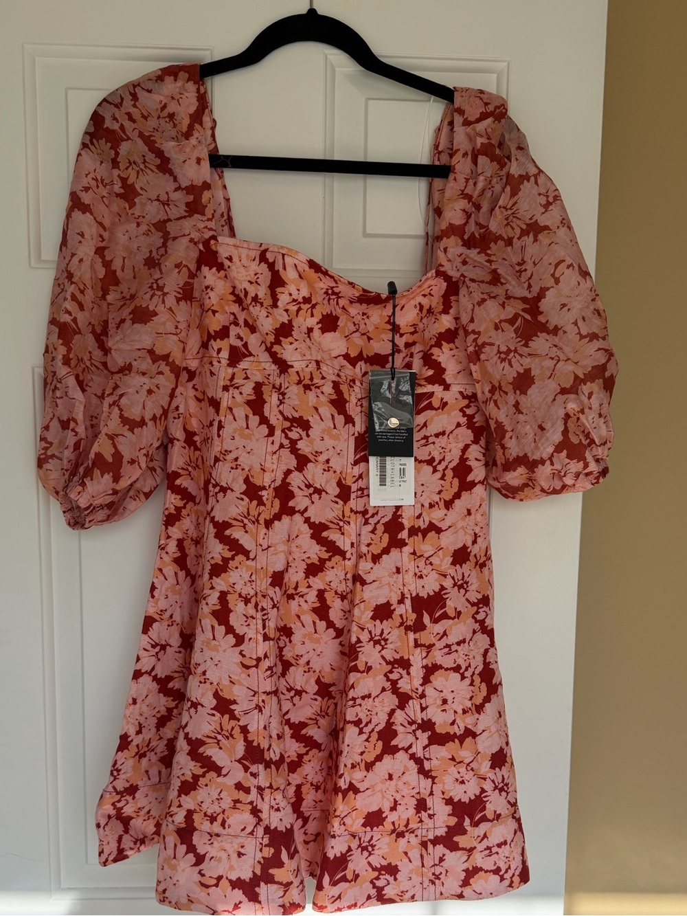 Astr pink and red floral puff-sleeve mini dress